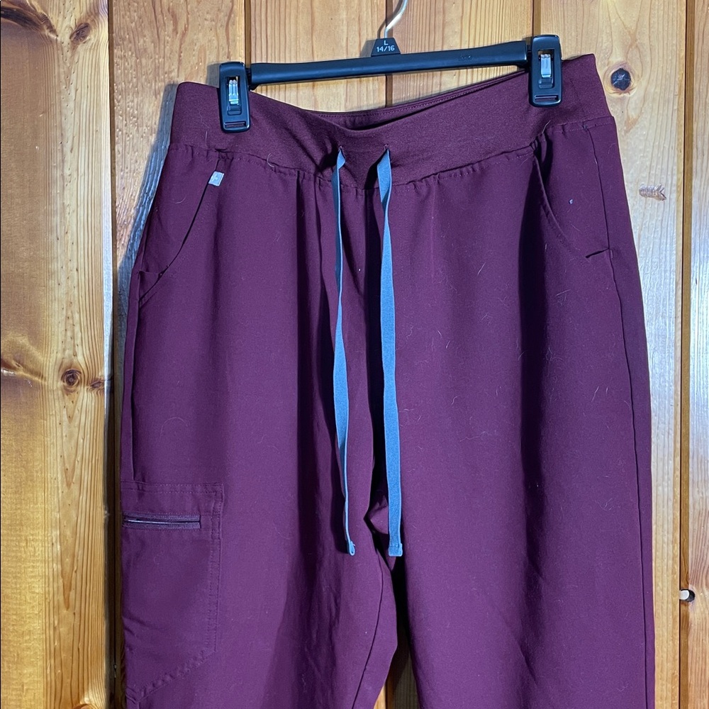 Fig High Waisted Zamora Jogger Scrub Pants burgundy size large nurse scrubs pant - Picture 3 of 14